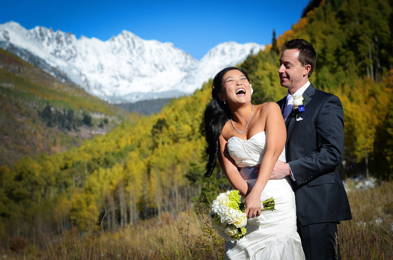 Portraits of a bride and groom in Vail Colorado during the fall. - True North Photography Kira Vos (Horvath)